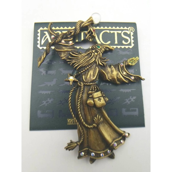 Rare JJ Jonette Artifacts Wizard with Staff and Snake Brooch – Vintage Sorcerer - Picture 4 of 8